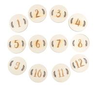 SOPOTUTU 12 Tarjetas Mensuales para Bebés de Madera Números y Hojas Decorativas Set de 12 Piezas para Fotografía de Recién Nacidos y Celebración de Cumpleaños
