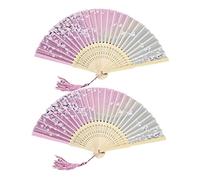 SOPOTUTU 2 Piezas Abanico Antiguo Chino de Color Rosa para Fiesta y Decoración Accesorio para Baile para Amigos y Familia