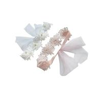 SOPOTUTU 2 Piezas Diadema de Encaje Flores y Perlas para Niñas Bebés, Cómoda y Ajustable, Accesorio Elegante para Fiestas y Fotos