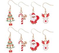 SOPOTUTU 4pares Pendientes Navideños para Mujer Colgante de Árbol de Navidad Papá Noel y Ciervo para Decoración Festiva y Obsequio de Vacaciones