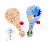 SOPOTUTU 5 Piezas de Raquetas de Madera para Pintar Infantiles, Juego DIY de Pintura Manual Creativa Pelota Unida por Cuerda, Juguete Educativo para Manualidades y Estilo Estilo Aleatorio
