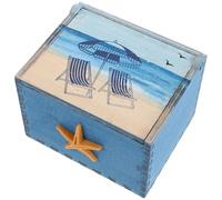 SOPOTUTU Caja de Cerillas Costera Vintage de Madera Mediterránea, Mediana en Azul Profundo Diseño de Estrella de Mar, Organizador Multifuncional para Almacenamiento Decorativo y Recuerdos