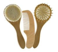 SOPOTUTU Cuidado Recién Nacido Cepillo y Peine Madera Natural Cerdas Suaves Lana Masaje Cabelludo Higiene Diaria Regalo Ducha