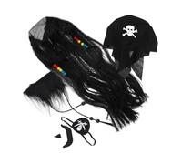 SOPOTUTU Disfraz Pirata con Peluca Trenzada Bigote Falso y de de No Tejida Accesorio Cómodo y Reutilizable para Fiestas de Carnaval y Halloween para Cosplay y Eventos Temáticos