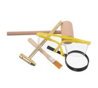 SOPOTUTU Juego de Herramientas de Excavación Arqueológica para Kit de Excavación Martillo de Madera Mediano Cepillo Lupa y Gafas Protectoras Juguete Educativo para Aprendizaje