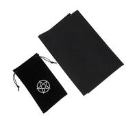 SOPOTUTU Mantel y Bolsa para Cartas del Tarot 2 Piezas Pentáculo Negro 100x180 Cm y Mantel 50x50 Cm, Tela Resistente y Cordón Portátil, Adecuado para Adivinación y Uso en Rituales Esotéricos