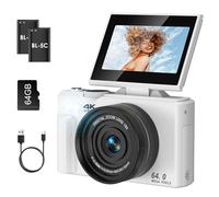 SOPPY Cámara digital 4K con transferencia WiFi, vlogging de 64 MP, zoom de 18X y pantalla abatible de 3 pulgadas, cámara de YouTube de enfoque automático, tarjeta SD de 64 GB incluida, compacta para