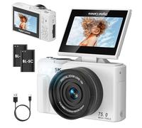 SOPPY Cámara digital 5K con transferencia WiFi, vlogging de 75 MP, zoom de 18X y pantalla abatible de 3 pulgadas, cámara de YouTube de enfoque automático, compacta para niños, adolescentes y