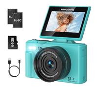 SOPPY Cámara digital 5K con transferencia WiFi, vlogging de 75 MP, zoom de 18X y pantalla abatible de 3 pulgadas, cámara de YouTube de enfoque automático, tarjeta SD de 64 GB incluida, compacta para