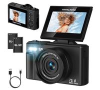 SOPPY Cámara digital 5K con transferencia WiFi, vlogging de 75 MP, zoom de 18X y pantalla abatible de 3 pulgadas, cámara de YouTube de enfoque automático, compacta para niños, adolescentes y