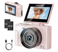 SOPPY Cámara digital 5K con transferencia WiFi, vlogging de 75 MP, zoom de 18X y pantalla abatible de 3 pulgadas, cámara de YouTube de enfoque automático, compacta para niños, adolescentes y