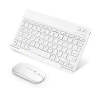 SOPPY Mini teclado y ratón Bluetooth portátil, recargable, teclado inalámbrico para iPad 9.7/iPad 10.2/iPad Air/Pro/Samsung Tab/Lenovo Tab/iOS/Android/Windows, diseño del Reino Unido (blanco)