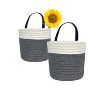 SOQKEEN Cestas Almacenaje Baño, 15,2 x 15,2 cm Cesta Mimbre Algodón 2 Piezas Cestas Almacenaje Decorativas Cestos Colgantes Pequeños para el Baño, Almacenamiento, Plantas, Cocina (Gris)
