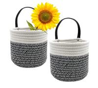 SOQKEEN Cestas Almacenaje Baño, 15,2 x 15,2 cm Cesta Mimbre Algodón 2 Piezas Cestas Almacenaje Decorativas Cestos Colgantes Pequeños para el Baño, Almacenamiento, Plantas, Cocina (blanco y negro)