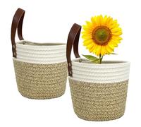 SOQKEEN Cestas Almacenaje Baño, 15,2 x 15,2 cm Cesta Mimbre Algodón 2 Piezas Cestas Almacenaje Decorativas Cestos Colgantes Pequeños para el Baño, Almacenamiento, Plantas, Cocina (marrón claro)