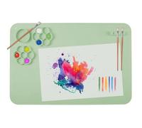 SOQKEEN Tapete de Silicona con Paleta y Soporte para Pinceles 40x60cm (Verde), Alfombrilla Grande Antiadherente y Plegable para Pintura, Arcilla, Resina, DIY