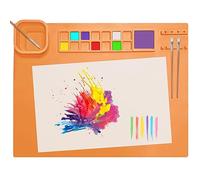 SOQKEEN Tapete de Silicona Grande 41x51cm (Naranja) - Con Paleta, Soporte para Pinceles y Vaso Limpiador, Antideslizante y Plegable para Pintura, Arcilla, Resina, DIY