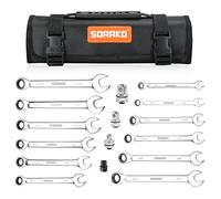 SORAKO 12 Piece Ratcheting Wrench Set, SAE 1/4-13/16 Chrome Vanadium Steel Wrenches, Combination Wrench Set for Car Repair and Household Equipment Repair with Handbag