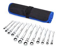 SORAKO Llaves Fijas con Carraca 8-19mm, 12Pcs Llave de Carraca con Bolsa Enrollable, llaves Combinadas Juego de llaves, Adecuado para reparación de automóviles, mantenimiento industrial