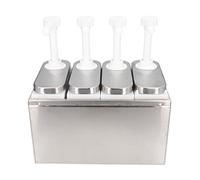 Sorandy Bomba Dispensadora de Salsa para Cocina y Restaurante Conveniente Estación de Bombeo de Condimentos Capacidad de 1 L Fabricada de Plástico de Grado Alimenticio y Acero Inoxidable (4 bombas)