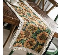 Sorandy Camino de Mesa de Yute, Mantel de Yute con Patrón de Jacquard de Girasol con Borlas, Diseño de Pintura Al óleo para Decoración del Hogar de Fiesta, Boda (30x120cm/11.8x47.2in)