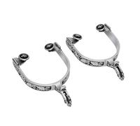 Sorandy Cowboy Spurs Engranaje Giratorio Acero Inoxidable | Patrón Floral Tallado a Mano, Acabado en Bronce Antiguo, Espolón Ecuestre, Equitación, Decoración de Botas, Compatible con