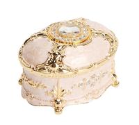 Sorandy Joyero Vintage, Joyero Ovalado con Grabado Floral Metálico Antiguo Hecho a Mano e Interior de Terciopelo Azul Oscuro para Mujeres y Niñas, Bodas, Cumpleaños