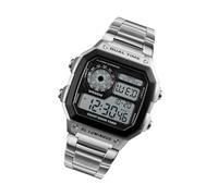 Sorandy Reloj Deportivo de Acero Inoxidable para Hombre, Cronógrafo con Retroiluminación Digital, Reloj de Seguimiento de Actividad Física, Ideal para Actividades Al Aire Libre (Silver)