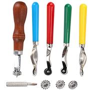 Sorandy Rueda de Marcado de Costura de Cuero, Juego de 5 Piezas | Mangos duraderos de plástico y madera, Ideal para manualidades en cuero, Varios tamaños para coser agujeros