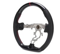 Sorandy Volante Hydro Dip de Repuesto Estilo Fibra de Carbono en ABS y Cuero Perforado con Costuras Rojas en la Parte Inferior Plana para 370Z 2009 2020 Conducción Diaria