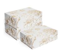 Sorarto Caja de regalo de lujo con tapa magnética, paquete de 3, cajas de regalo decorativas florales doradas para regalos, regalos de boda y recuerdos. 13.5 x 9 x 4.3 pulgadas
