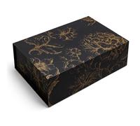 Sorarto Caja de regalo de recuerdo de lujo, cajas decorativas florales negras y doradas con tapas magnéticas para regalos, caja de recuerdos de boda y regalos de novia. 11.5 x 7.5 x 3.5 pulgadas
