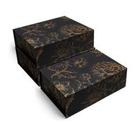 Sorarto Caja de regalo de recuerdo de lujo, paquete de 3, cajas decorativas florales negras y doradas con tapas magnéticas para regalos, caja de recuerdos de boda y regalos de novia. 11.5 x 7.5 x 3.5