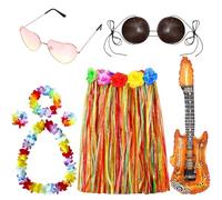 SORAYUXI Disfraz hawaiano para mujeres y hombres, conjunto de disfraz hawaiano de hierba hula con guirnalda de lentes de sol Leis, decoración de fiesta hawaiana, verano, playa, fiesta tropical de