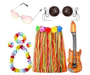 SORAYUXI Disfraz hawaiano para mujeres y hombres, conjunto de disfraz hawaiano de hierba hula con guirnalda de lentes de sol Leis, decoración de fiesta hawaiana, verano, playa, fiesta tropical de