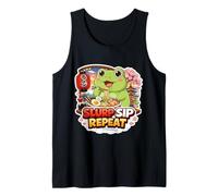 Sorber sorbo Repetir Rana Divertida Comiendo Sopa de Fideos Ramen Japón Camiseta sin Mangas
