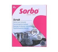 Sorbo Estropajos de metal para sartenes, paquete de 4, extra fuertes y duraderos, perfectos para barbacoas, grasa y suciedad difíciles, y limpieza de horno.