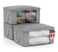 Sorbus Bolsa de almacenamiento plegable, ventana transparente grande y asas de transporte, ideal para ropa, mantas, armarios, dormitorios y más (3 unidades, gris)