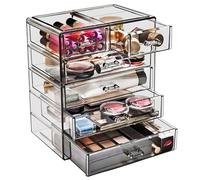 Sorbus Organizador de maquillaje acrílico transparente, grande y espacioso, organizador de joyas y maquillaje de diseño elegante y almacenamiento para tocador, baño (4 cajones grandes, 2 pequeños,