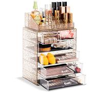 Sorbus Organizador Transparente de Maquillaje cosmético, Almacenamiento de Maquillaje y joyería, Estuche y exhibición, diseño Espacioso, Gran Soporte para tocador, tocador y encimera (4 cajones