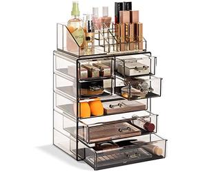 Sorbus Organizador Transparente de Maquillaje cosmético, Almacenamiento de Maquillaje y joyería, Estuche y exhibición, diseño Espacioso, Soporte para tocador, tocador y encimera (3 cajones Grandes, 4