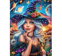 Sorcière Avec la Lune Dans le Jardin Fleuri Puzzle 500 Piezas Cartón Blanco Premium para Expertos Mitos fantásticos Tiempo Ocio En Casa Relajación Mental para Enmarcar 500 PCS