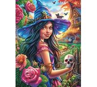 Sorcière Avec un crâne Dans le Jardin Fleuri Puzzle 500 Piezas Cartón Grueso para Principiantes Mitos fantásticos Ejercicio Mental Relajante Ocio Creativo Casa Regalo Creativo 500 PCS