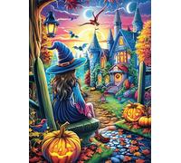 Sorcière d'Halloween Dans le Jardin Fleuri Puzzle 1000 Piezas Cartón Grueso para Coleccionistas Mitos fantásticos Ocio Creativo En Casa Calmar La Mente Pieza Colección Más Vendido 1000 PC