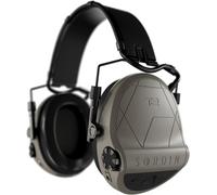 Sordin T2 Protector auditivo con cápsulas 303005-10P - Protector auditivo según la norma militar con diadema de cuero - activo y electrónico - Bronceado