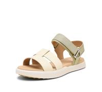 Sorel Ona Ave Sandalias planas con correa al tobillo para mujer, sarga polvorienta/blanco miel, 4 UK