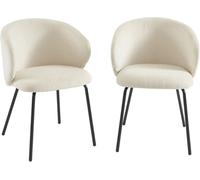 Sorelh Lote de 2 sillas tejido chenilla crudo con patas de metal negro