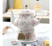 SOREZE Tetera Inglesa británica de 400ML, Base calefactora, Calentador de té de Porcelana, Set de Tetera, Horno de retención de cerámica