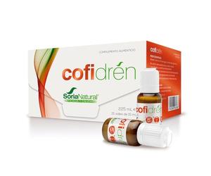 Soria Natural Cofidrén - Favorece la Eliminación de Líquidos - Favorecen el Drenaje Renal - Con Rabos de Cereza, Café Verde Descafeinado, Vara de Oro y Diente de León - Caja con 15 viales de 15 ml