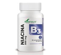 Soria Natural Niacina Vitamina B3 Liberación Sostenida - Energía y Metabolismo Saludable - Salud Cardiovascular y Cerebral - Liberación Sostenida MÁXIMA ABSORCIÓN - 30 comprimidos